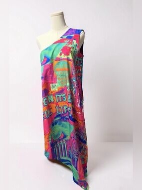 #1362 CHAOUICHE one shoulder colorful dress